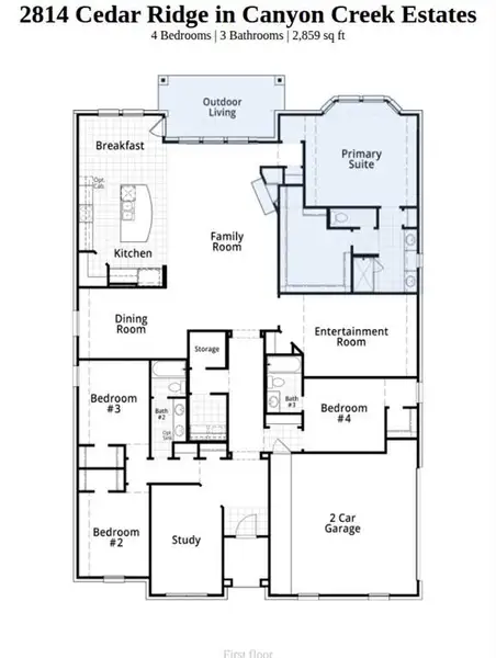 2D floor plan layout of this home in Canyon Creek Estates, Sherman, TX (Image 2).