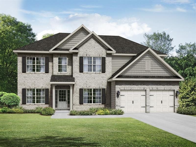 Front exterior of a new home in Ruby Creek Estates, Atlanta, GA, highlighting curb appeal (Image 18). Front exterior of a new home in Ruby Creek Estates, Atlanta, GA, highlighting curb appeal (Image 18).