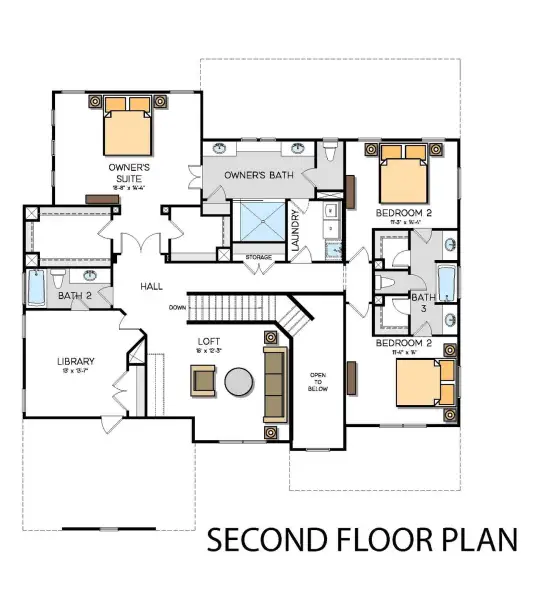 2D floor plan layout for the Harvard by Greybrook Homes in Deer Brook, Mooresville, NC (Image 6).