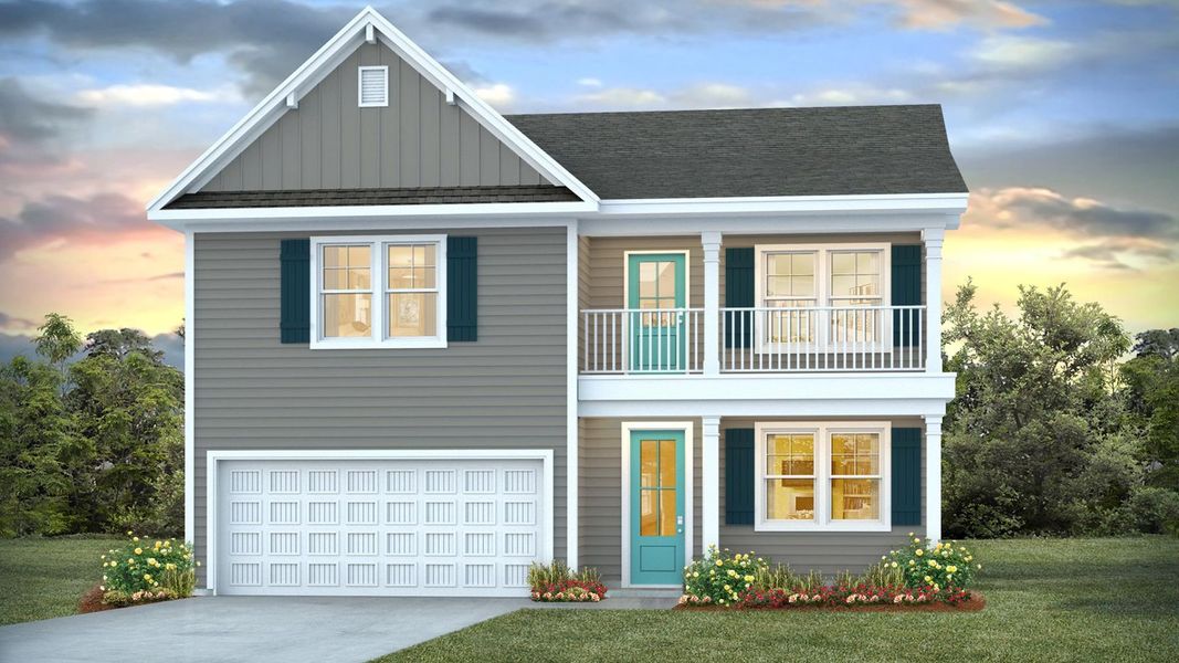 Front exterior of a new home in Surfside Landing, Hubert, NC, highlighting curb appeal (Image 1).