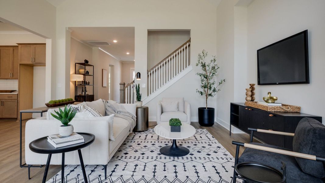 Hard surface flooring with high ceilings for an elevated living area