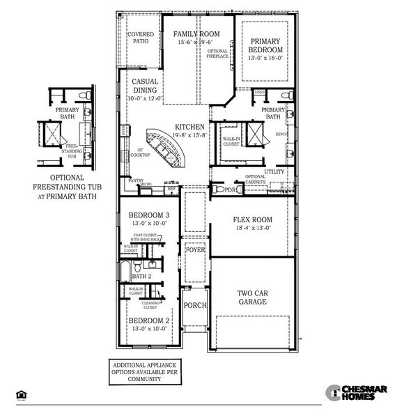 2D floor plan layout for the Mariah by Chesmar Homes in Lakes of Cane Island, Katy, TX (Image 5).