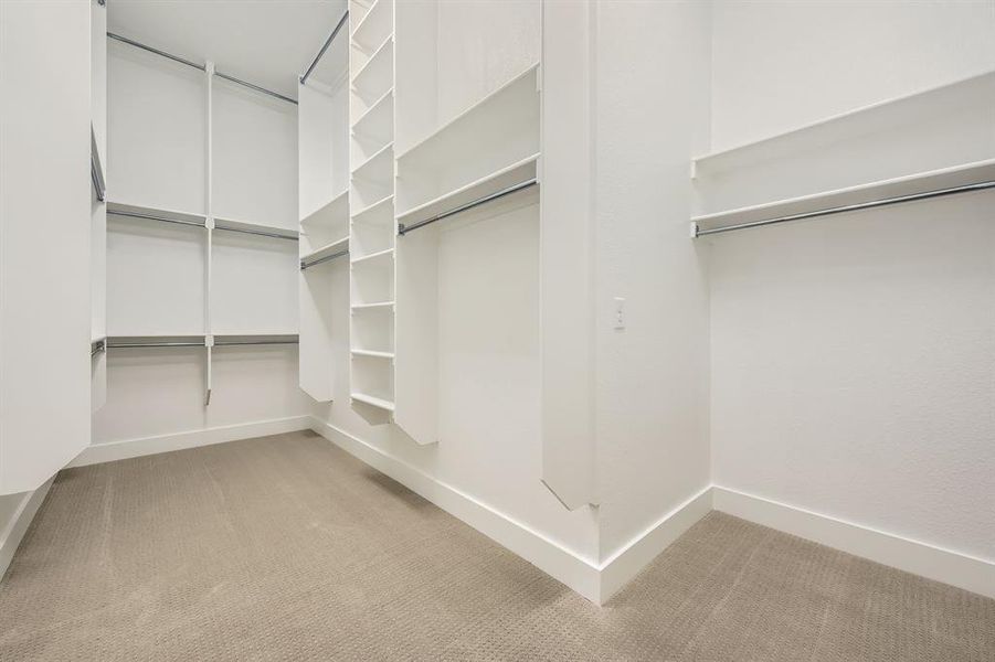 Walk in closet with light carpet