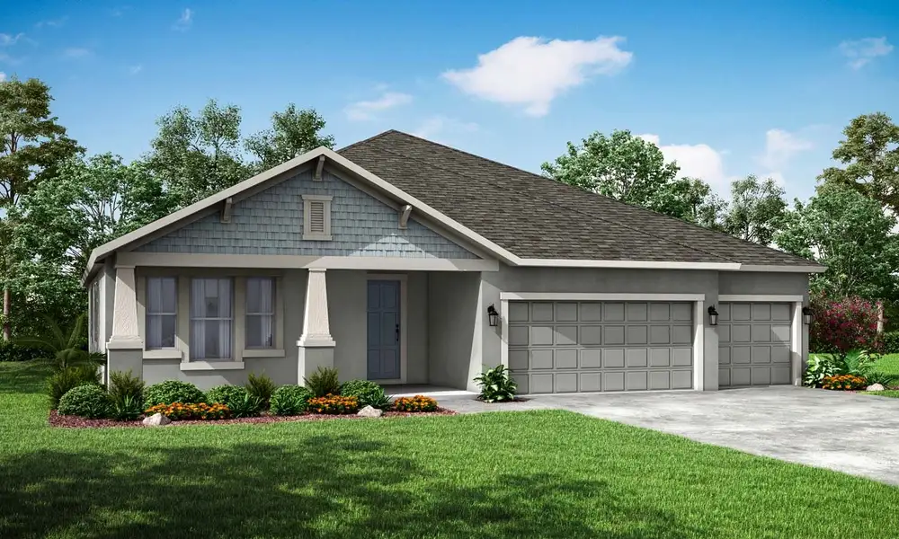 Front exterior of a new home in Pinecone Reserve, Brooksville, FL, highlighting curb appeal (Image 20).