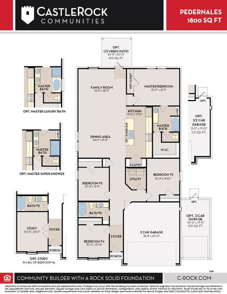 2D floor plan layout for the Pedernales by CastleRock Communities in Lone Oak, San Antonio, TX (Image 3).