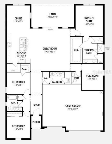 2D floor plan layout of this home in Meadowlark Landing, Apopka, FL (Image 2).