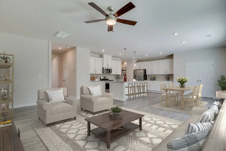 Family Room, Dining Area and Kitchen