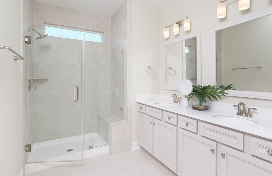 Owner's Bath with Dual Bowl Vanity and Walk-In Sho