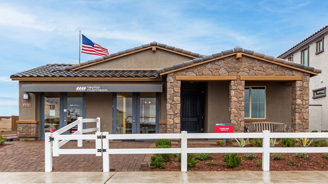 Representative exterior photo of a completed home built from the Harlow by Taylor Morrison in Discovery Collection at Verrado, Buckeye, AZ (Image 20). Representative exterior photo of a completed home built from the Harlow by Taylor Morrison in Discovery Collection at Verrado, Buckeye, AZ (Image 20).