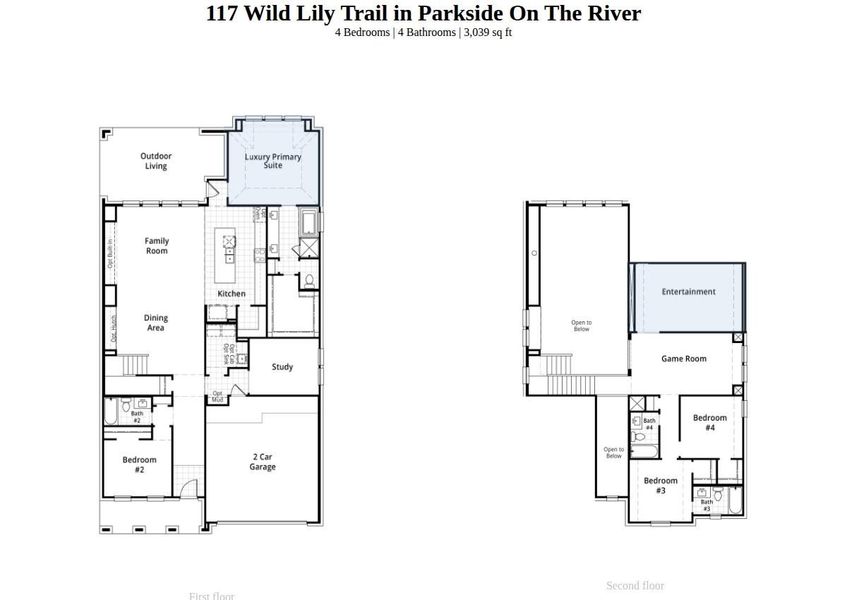 2D floor plan layout of this home in Parkside On The River, Georgetown, TX (Image 2). 2D floor plan layout of this home in Parkside On The River, Georgetown, TX (Image 2).