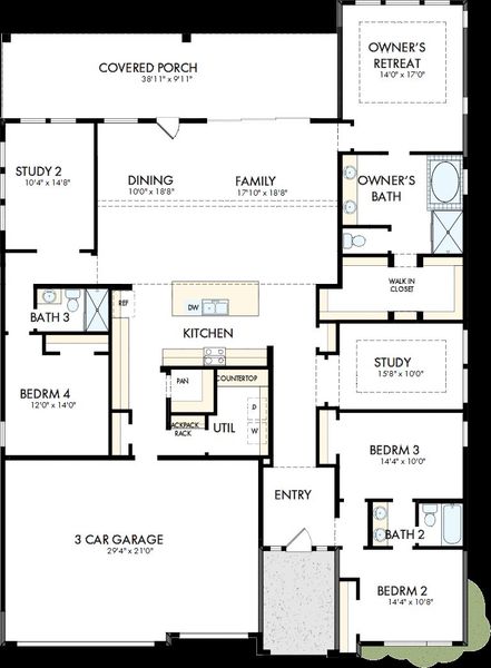 2D floor plan layout of this home in Dunham Pointe - Parkview Collection, Cypress, TX (Image 2).