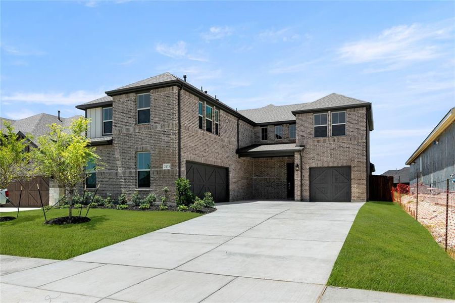 Front exterior of a new home in Inspiration Collection at Bridgewater, Midlothian, TX, highlighting curb appeal (Image 16). Front exterior of a new home in Inspiration Collection at Bridgewater, Midlothian, TX, highlighting curb appeal (Image 16).