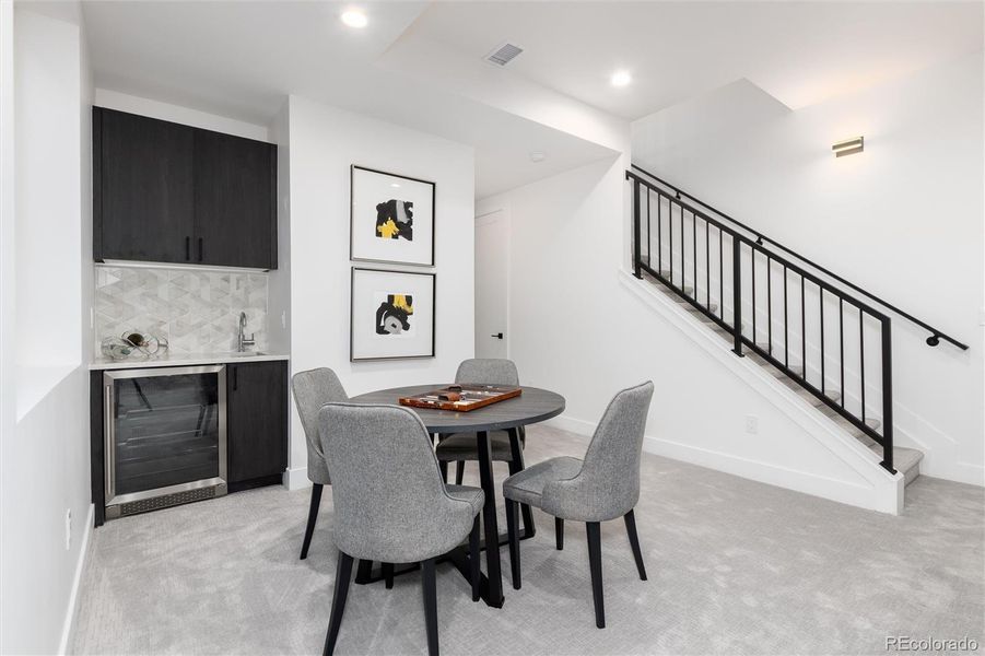 Basement Wet Bar with Beverage Refrigerator