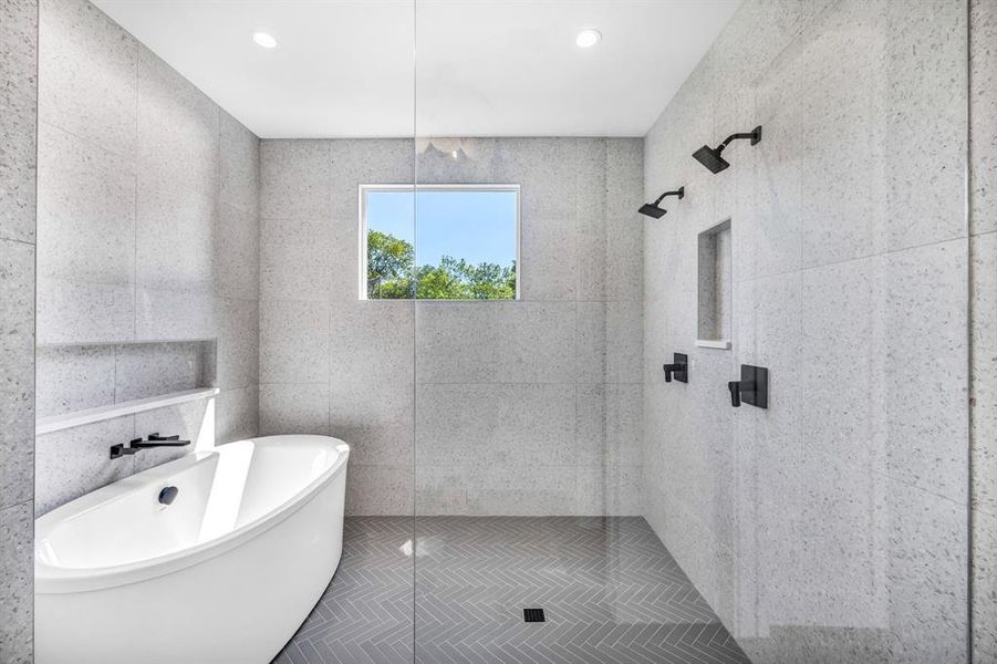 Primary Double Shower and Freestanding Tub Upstairs