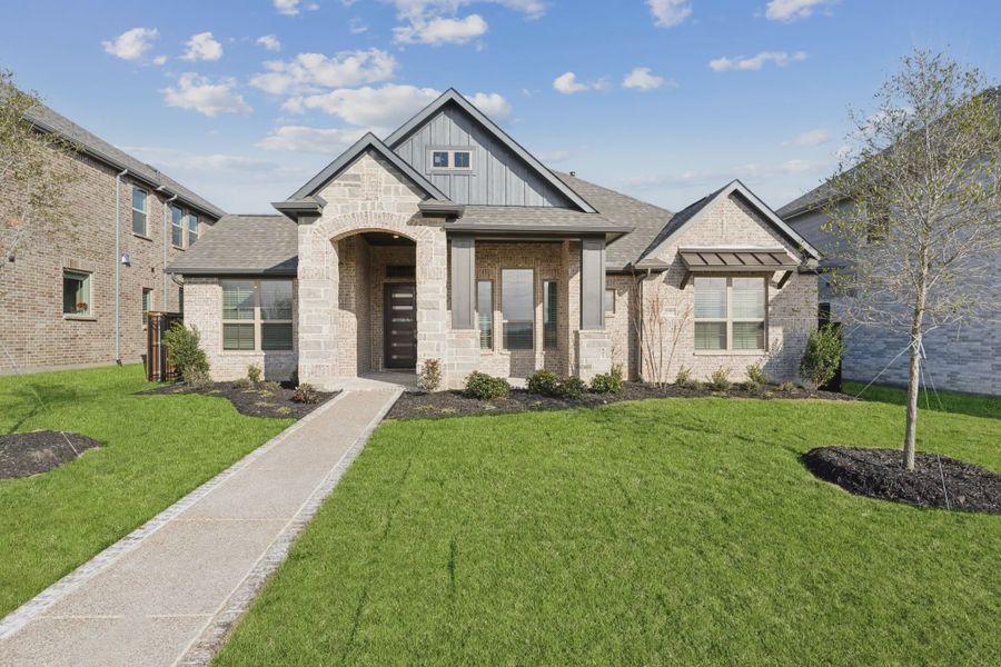 Representative exterior photo of a completed home built from the Carrington by Chesmar Homes in Karis, Crowley, TX (Image 1). Representative exterior photo of a completed home built from the Carrington by Chesmar Homes in Karis, Crowley, TX (Image 1).