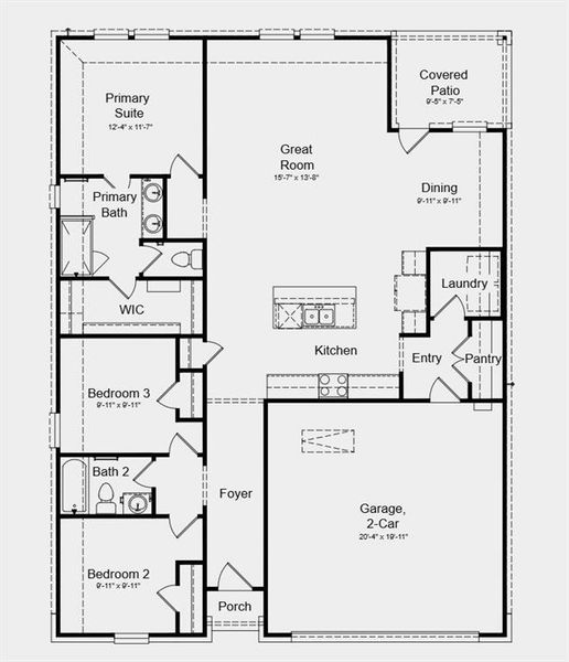 Floor Plan - Additional Highlights Include: washer, dryer, refrigerator, gas drop at outdoor living for future grill, and whole house blinds Floor Plan - Additional Highlights Include: washer, dryer, refrigerator, gas drop at outdoor living for future grill, and whole house blinds