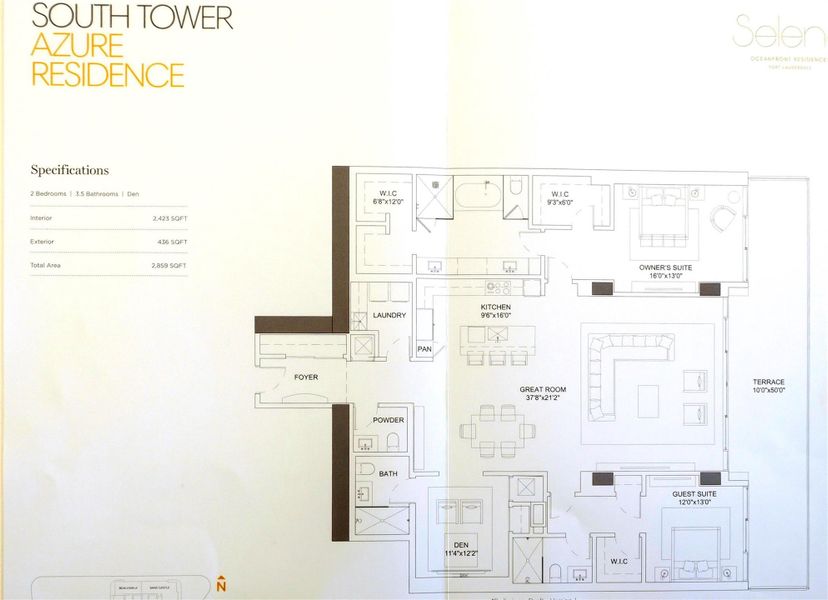 2D floor plan layout of this home in Selene Oceanfront Residences, Fort Lauderdale, FL (Image 2).