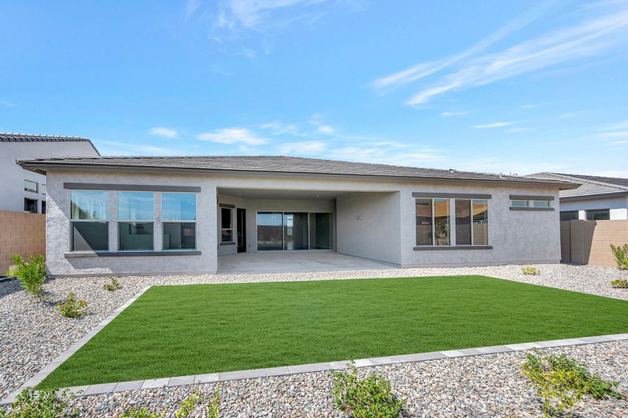 Exterior details and patio area of a home in Sentiero at Windrose, Waddell (Image 3). Exterior details and patio area of a home in Sentiero at Windrose, Waddell (Image 3).