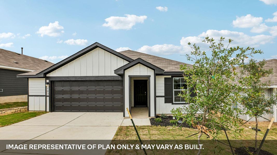Front exterior of a new home in Talavera, Kyle, TX, highlighting curb appeal (Image 2). Front exterior of a new home in Talavera, Kyle, TX, highlighting curb appeal (Image 2).
