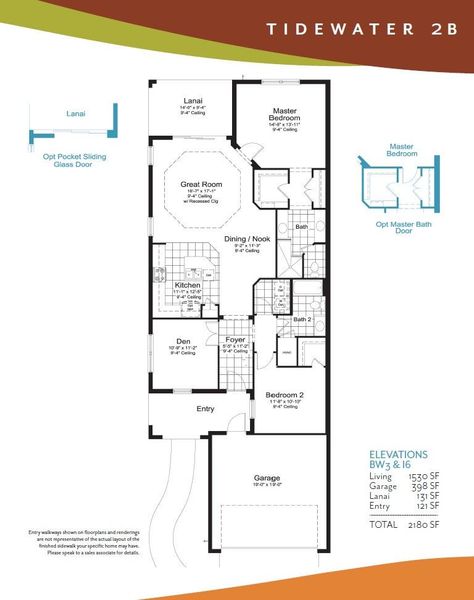 2D floor plan layout for the Tidewater 2B by Neal Communities in Wildleaf, Parrish, FL (Image 4).