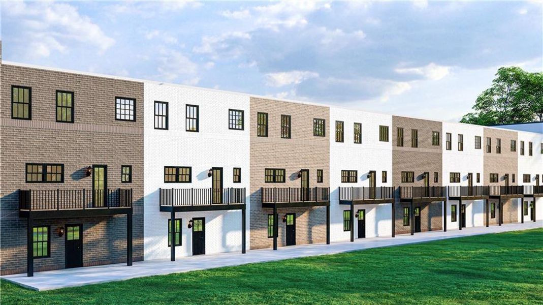 Front exterior of a new home in Skyview On Broad, Sugar Hill, GA, highlighting curb appeal (Image 23).