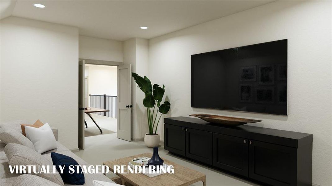 Everyone will enjoy family movie nights in this wonderful media room!  VIRTUALLY STAGED RENDERING