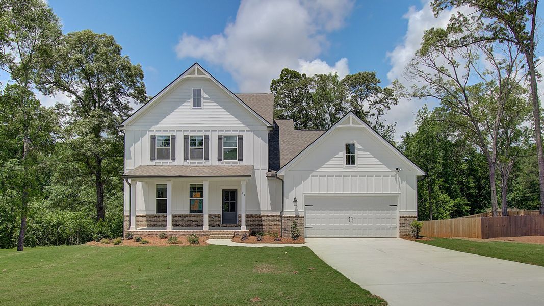 Representative exterior photo of a completed home built from the Brevard by DRB Homes in Saddleridge, Senoia, GA (Image 21). Representative exterior photo of a completed home built from the Brevard by DRB Homes in Saddleridge, Senoia, GA (Image 21).