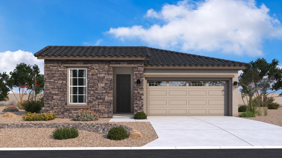 Front exterior of a new home in Saguaro Hills at Vistancia, Peoria, AZ, highlighting curb appeal (Image 2). Front exterior of a new home in Saguaro Hills at Vistancia, Peoria, AZ, highlighting curb appeal (Image 2).