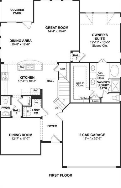 The Sawyer II floor plan by K. Hovnanian Homes. 1st floor shown. *Prices, plans, dimensions, features, specifications, materials, and availability of homes or communities are subject to change without notice or obligation.