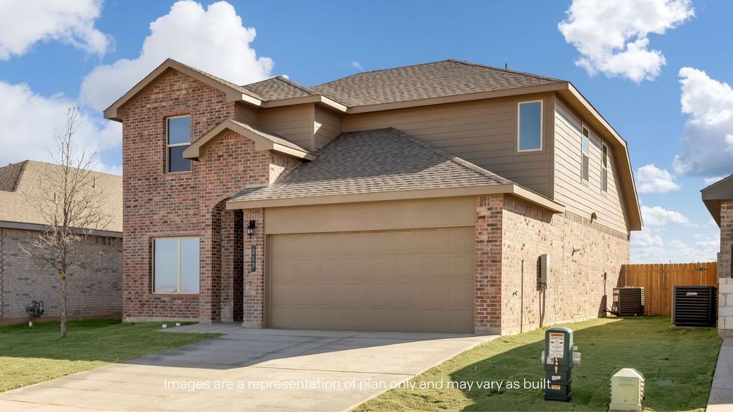 Front exterior of a new home in Viridian, Lubbock, TX, highlighting curb appeal (Image 2).