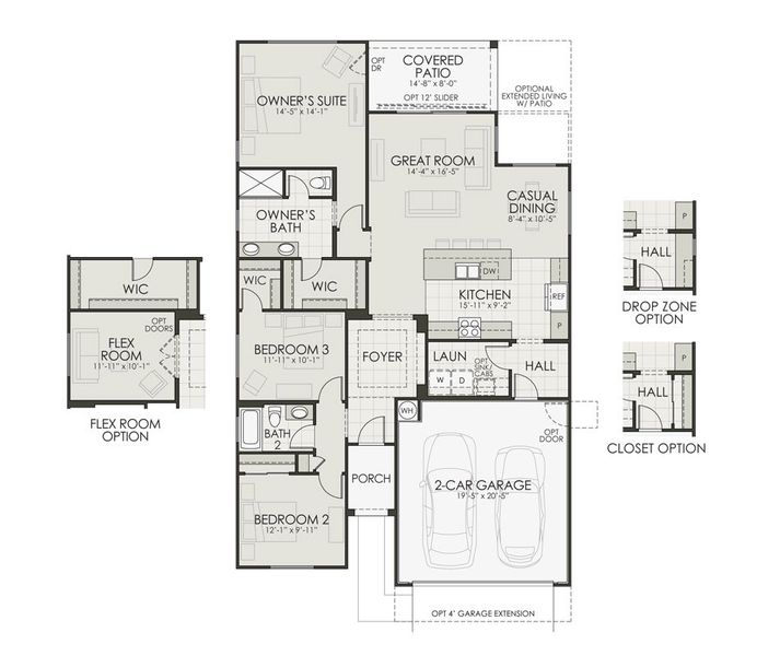 2D floor plan layout of this home in Windrose V, Waddell, AZ (Image 3).