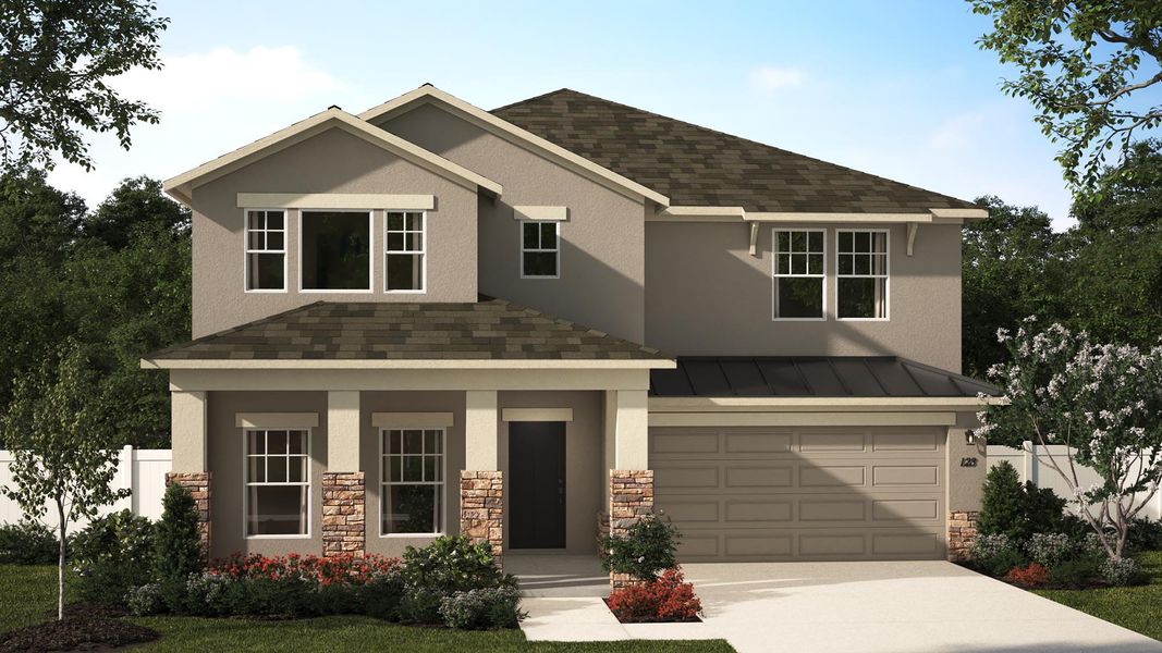 Representative exterior photo of a completed home built from the Wilshire by Risewell Homes in Trinity Lakes, Groveland, FL (Image 1). Representative exterior photo of a completed home built from the Wilshire by Risewell Homes in Trinity Lakes, Groveland, FL (Image 1).