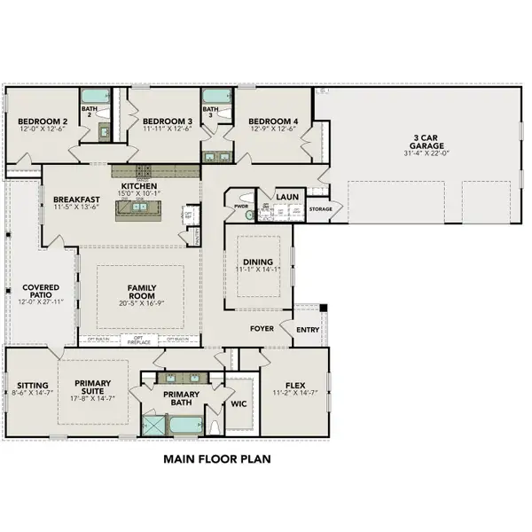 2D floor plan layout for the The Oxford F by Davidson Homes LLC in Potranco Oaks, Castroville, TX (Image 3). 2D floor plan layout for the The Oxford F by Davidson Homes LLC in Potranco Oaks, Castroville, TX (Image 3).