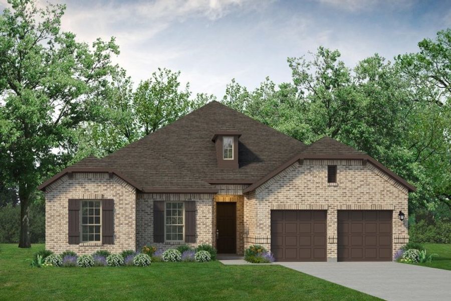 Representative exterior photo of a completed home built from the Bridgeport by UnionMain Homes in Edgewater, Fate, TX (Image 5). Representative exterior photo of a completed home built from the Bridgeport by UnionMain Homes in Edgewater, Fate, TX (Image 5).