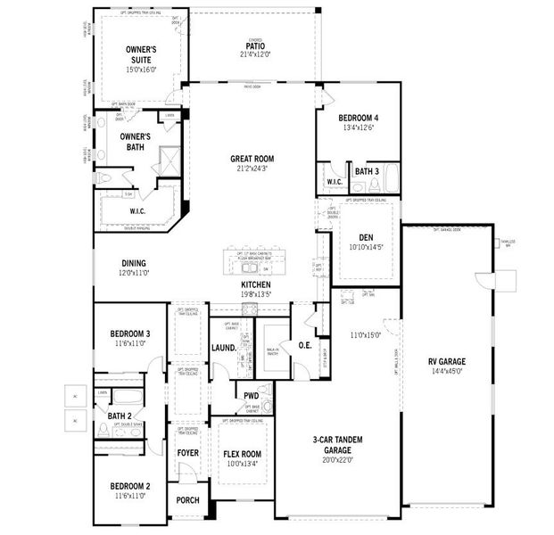 2D floor plan layout for the Orchid by Mattamy Homes in White Tank Vistas, Waddell, AZ (Image 3).