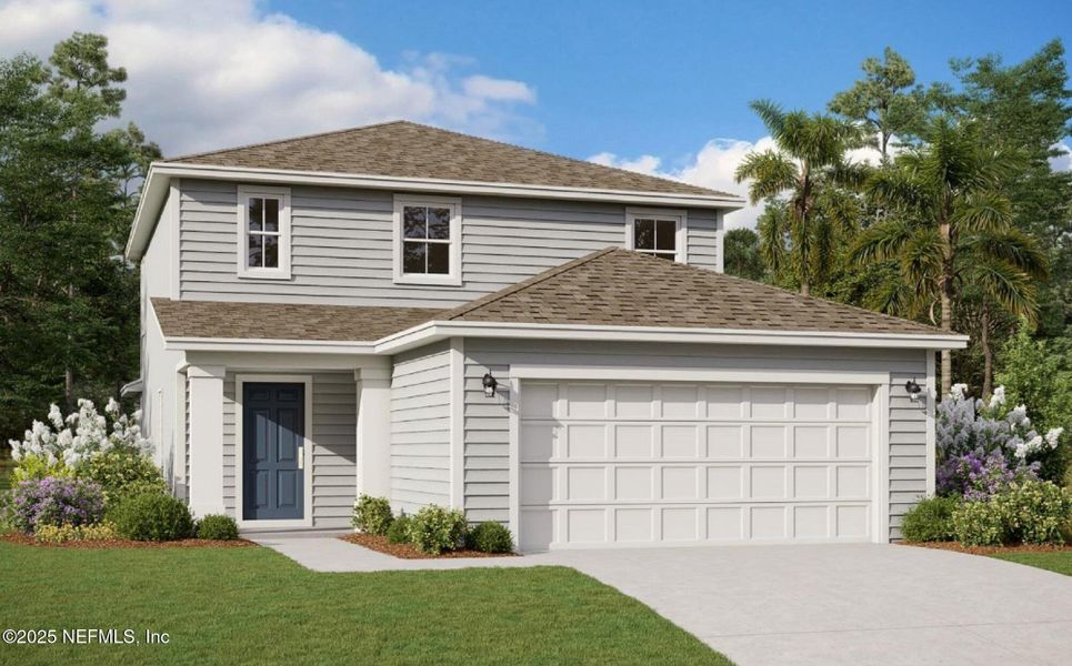 Front exterior of a new home in Amberly, Green Cove Springs, FL, highlighting curb appeal (Image 1). Front exterior of a new home in Amberly, Green Cove Springs, FL, highlighting curb appeal (Image 1).