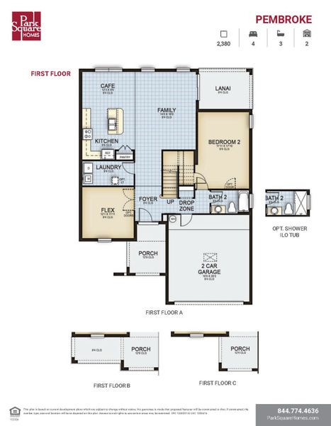 2D floor plan layout for the Pembroke by Park Square Residential in Cypress Park Estates, Haines City, FL (Image 3).