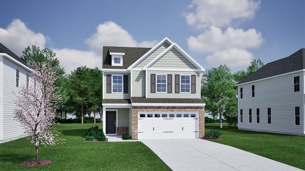 Representative exterior photo of a completed home built from the Highland - Genesis Value Collection by Mungo Homes in Piper Creek, Newton, NC (Image 15).
