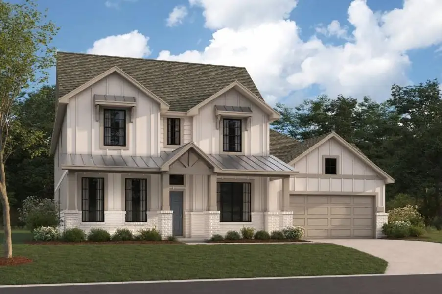 Front exterior of a new home in The Oaks on 6th Street, Magnolia, TX, highlighting curb appeal (Image 1). Front exterior of a new home in The Oaks on 6th Street, Magnolia, TX, highlighting curb appeal (Image 1).