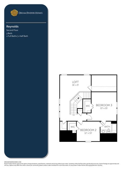 2D floor plan layout for the Reynolds by Coventry Homes in Castlewood, Taylor, TX (Image 4).