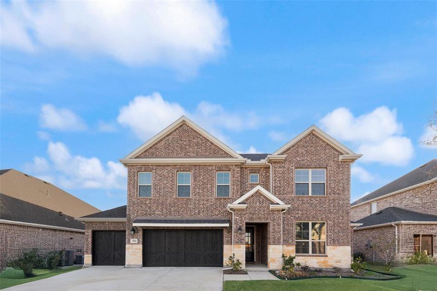 Front exterior of a new home in Sutton Fields, Celina, TX, highlighting curb appeal (Image 2).