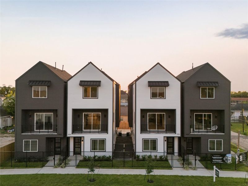 Modern farmhouse design, stand-alone single-family homes featuring a gated front yard, 2,166 SF of living space, 4 spacious bedrooms, 3.5 baths, two covered patios, and stunning downtown views. Modern farmhouse design, stand-alone single-family homes featuring a gated front yard, 2,166 SF of living space, 4 spacious bedrooms, 3.5 baths, two covered patios, and stunning downtown views.