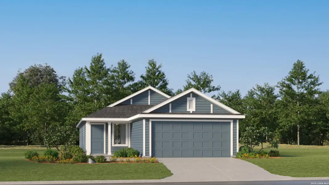 Front exterior of a new home in Hidden Oasis, San Antonio, TX, highlighting curb appeal (Image 23).
