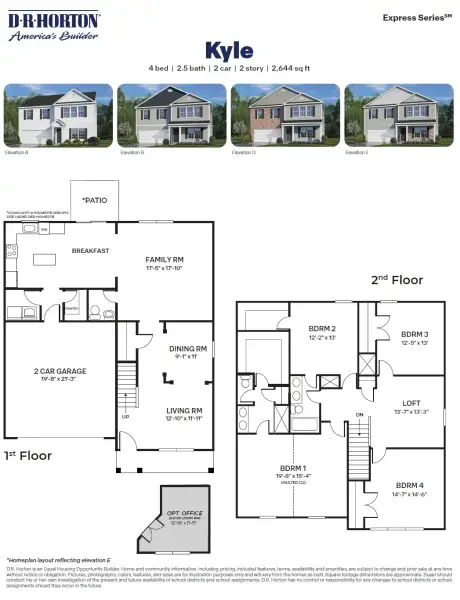2D floor plan layout for the Kyle by D.R. Horton in Madison Gardens, Lexington, NC (Image 3).