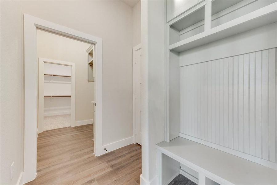 Mudroom featuring light hardwood / wood-style floors