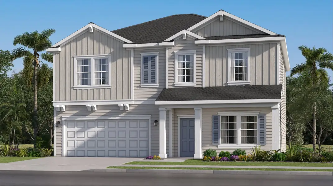 Front exterior of a new home in Villages of Westport, Jacksonville, FL, highlighting curb appeal (Image 1). Front exterior of a new home in Villages of Westport, Jacksonville, FL, highlighting curb appeal (Image 1).