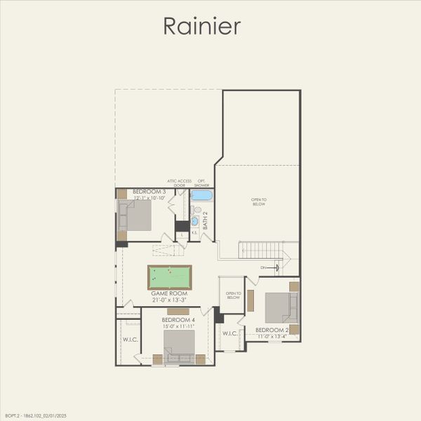 2D floor plan layout for the Rainier by Pulte Homes in West Cypress Hills, Spicewood, TX (Image 4). 2D floor plan layout for the Rainier by Pulte Homes in West Cypress Hills, Spicewood, TX (Image 4).