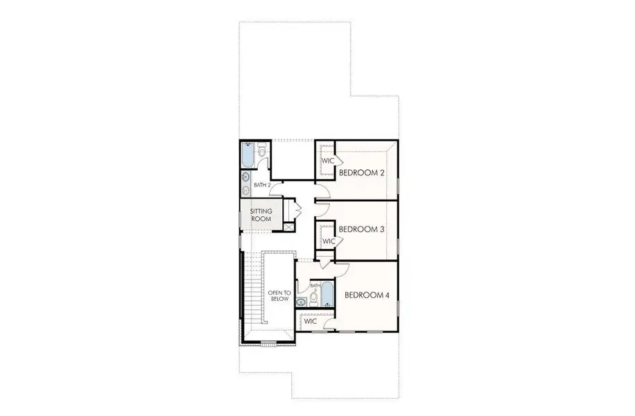 A clear floorplan outlining upper-level bedrooms, sitting area, and bathrooms for optimal space utilization.