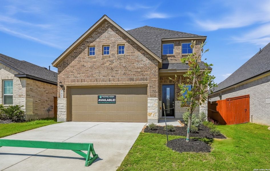 Front exterior of a new home in Stillwater Ranch, San Antonio, TX, highlighting curb appeal (Image 2). Front exterior of a new home in Stillwater Ranch, San Antonio, TX, highlighting curb appeal (Image 2).