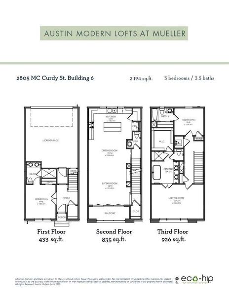2D floor plan layout of this home in Austin Modern Lofts at Mueller, Austin, TX (Image 3).